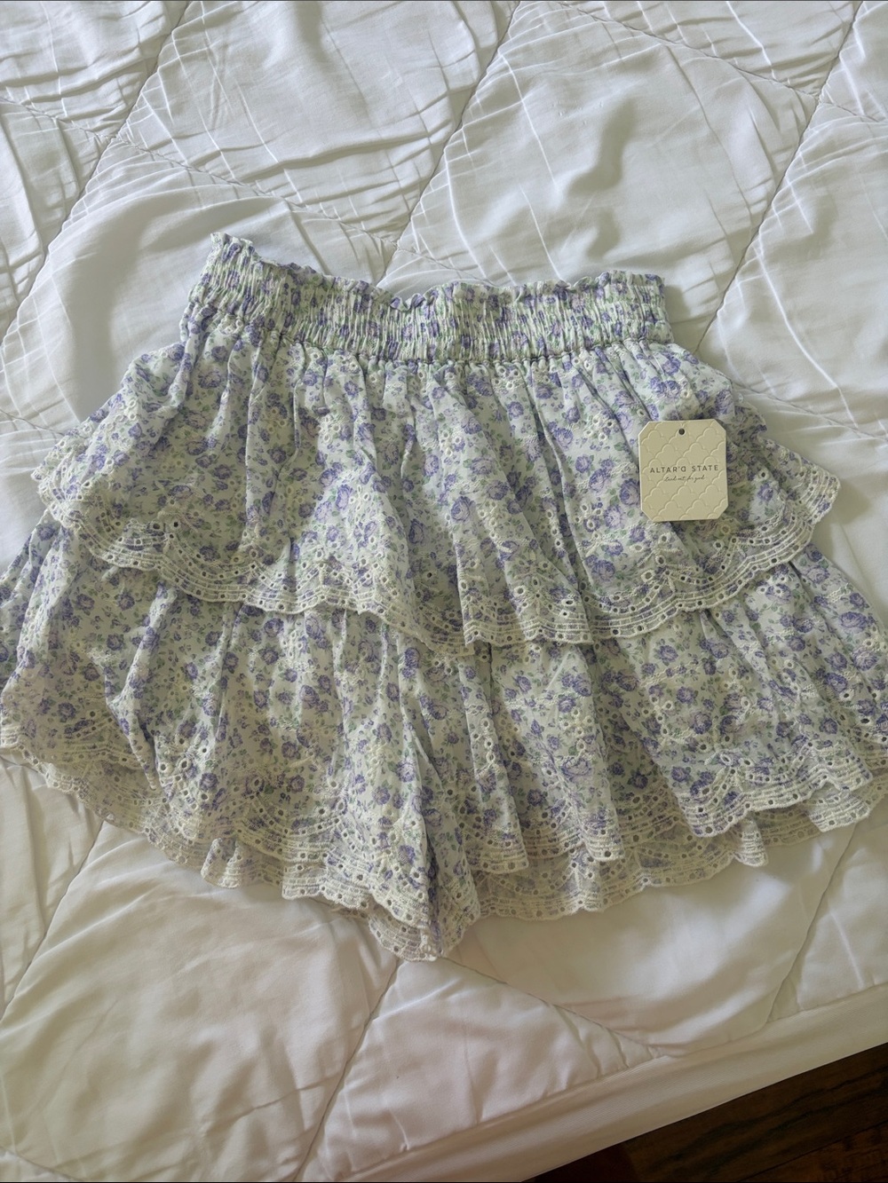 Altar'd State Lavender Floral Ruffle Mini Skirt (discontinued)